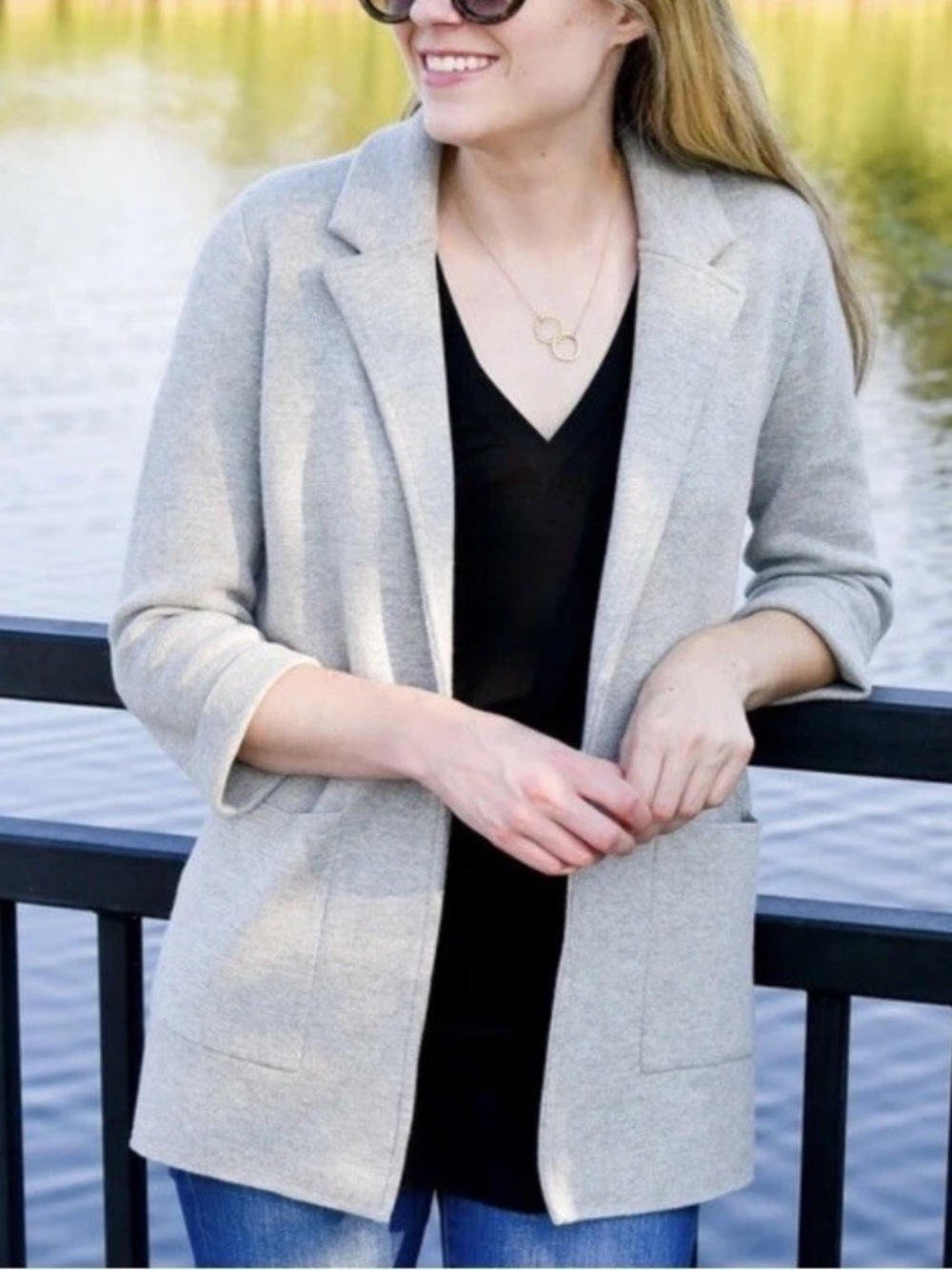 J. Crew Sophie Open Front Sweater Blazer Gray Merino Wool Cotton Size XS